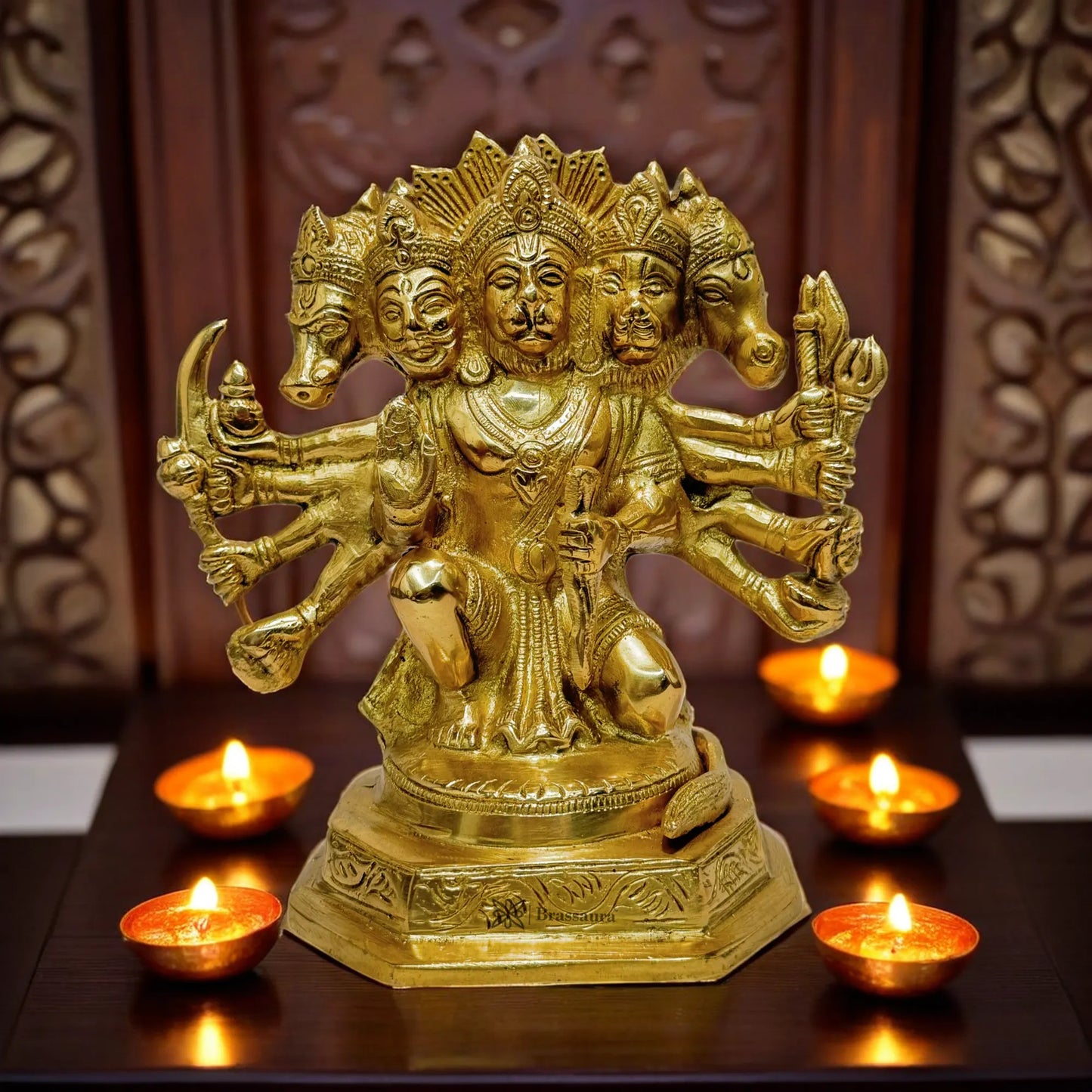 Brassaura™ Handcrafted Panchmukhi Hanuman Murti in Brass – Height 8.8 Inches & Weight 3.3 Kgs
