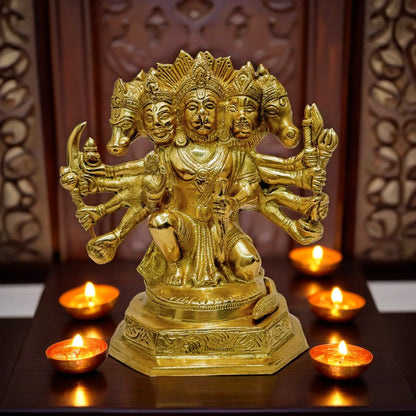 Brassaura™ Handcrafted Panchmukhi Hanuman Murti in Brass – Height 8.8 Inches & Weight 3.3 Kgs
