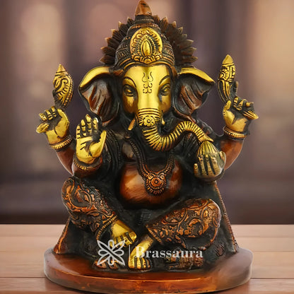 Brassaura™ Brass Ganesha Idol for Home and Decor | Weight 2.2 Kgs | Height 7 Inches