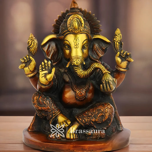 Brassaura™ Brass Ganesha Idol for Home and Decor | Weight 2.2 Kgs | Height 7 Inches