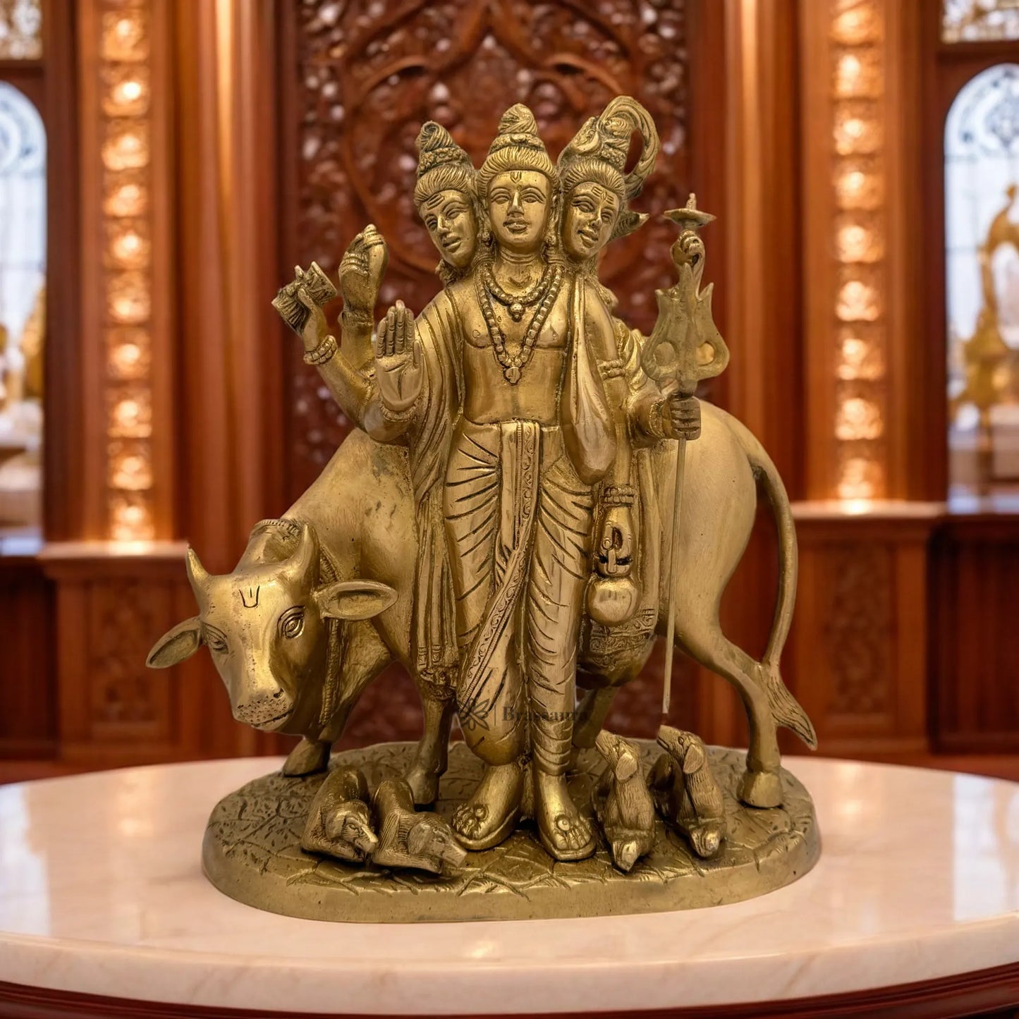 Brassaura™ Brass Golden Dattareya Murti for Home and Decor Height 12 Inches & Weight 6.9 Kgs