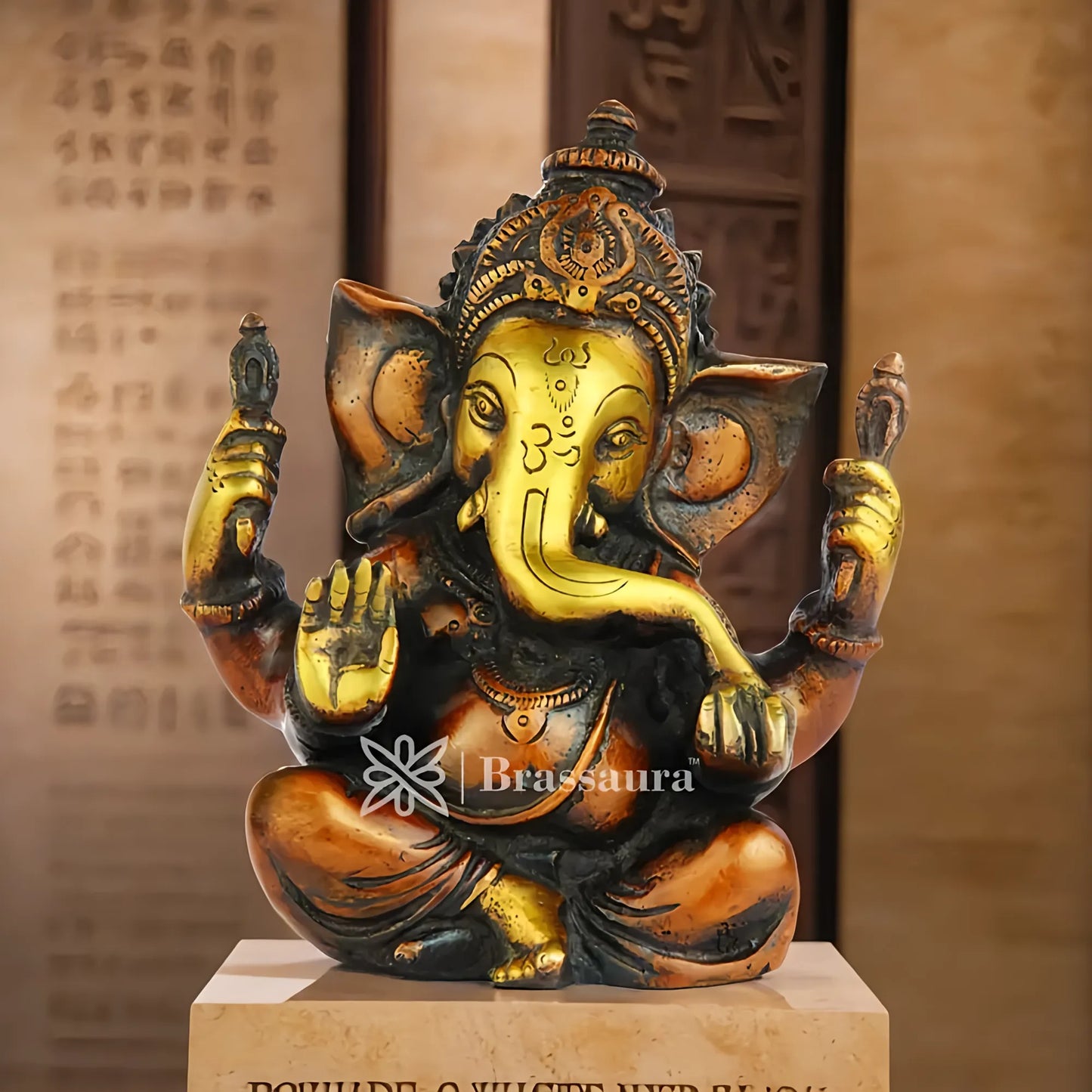 Brassaura™ Brass Ganesha Idol for Home Temple & Pooja Décor | Height 5 Inches & Weight 1.5 Kgs