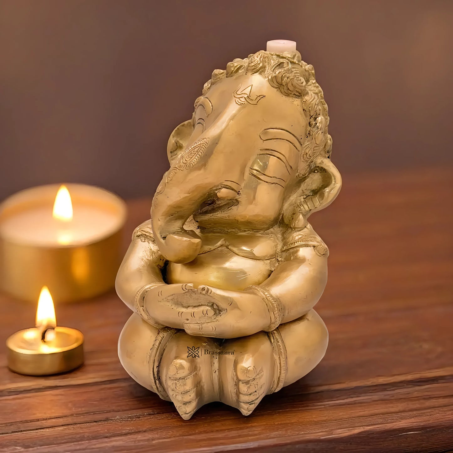 Brassaura™ Brass Golden Ganesha Statue – Height 8.66 inches & Weight 5 kgs | Traditional Ganpati Murti for Home & Pooja Room