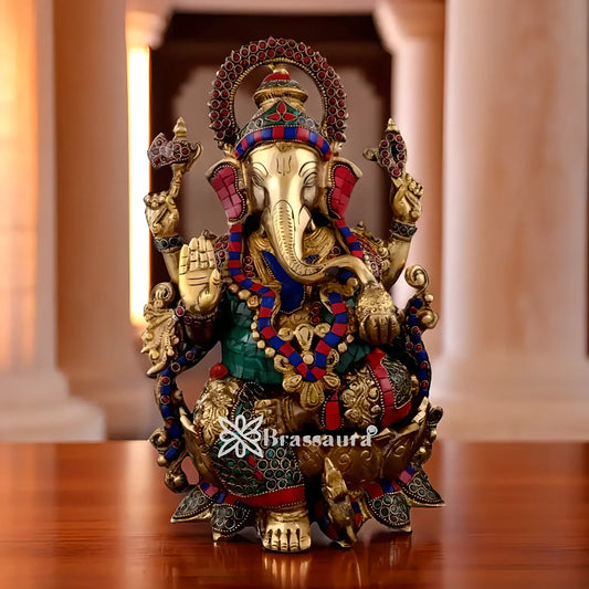 Brassaura™ Brass Ganesha Statue | Height 12.2 Inches & Weight 7.55 Kgs