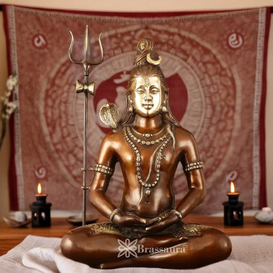 Brassaura™ Brass Lord Shiva Murti – Height 20 Inches & Weight 12 Kgs | Sacred Home Décor
