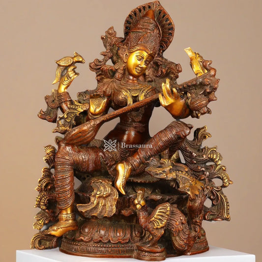 Brass Saraswati Idol for Home and Decor Height 16 Inches & Weight 18 Kgs