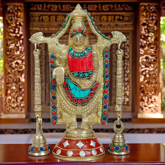 Brassaura™ Brass Gem Stone Work Venkateshwara Bala Ji Idol Weight 1.6 Kg Height 10.2 Inch