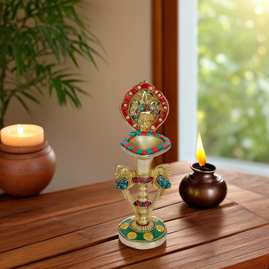 Brass Gem Stone Work Diya Weight 1 Kg Height  10.6 inches