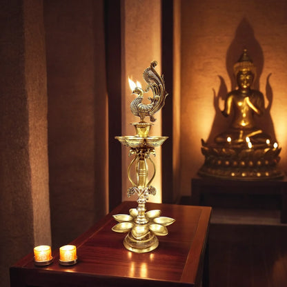 Brass 12 Wick Diya Weight 4.4 Kg And Height 20 Inch