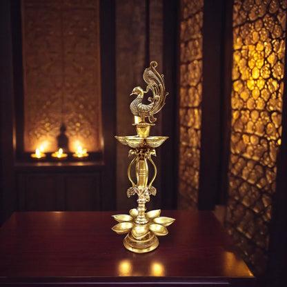 Brass 12 Wick Diya Weight 4.4 Kg And Height 20 Inch