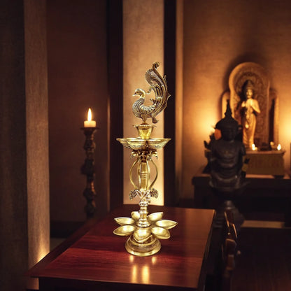 Brass 12 Wick Diya Weight 4.4 Kg And Height 20 Inch