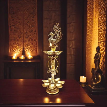 Brass 12 Wick Diya Weight 4.4 Kg And Height 20 Inch