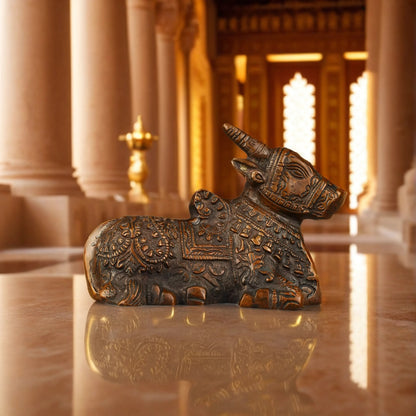 Brassaura™ Brass Nandi Idol – Height 4 Inches & Weight 1.2 Kgs | Handcrafted Spiritual Sculpture