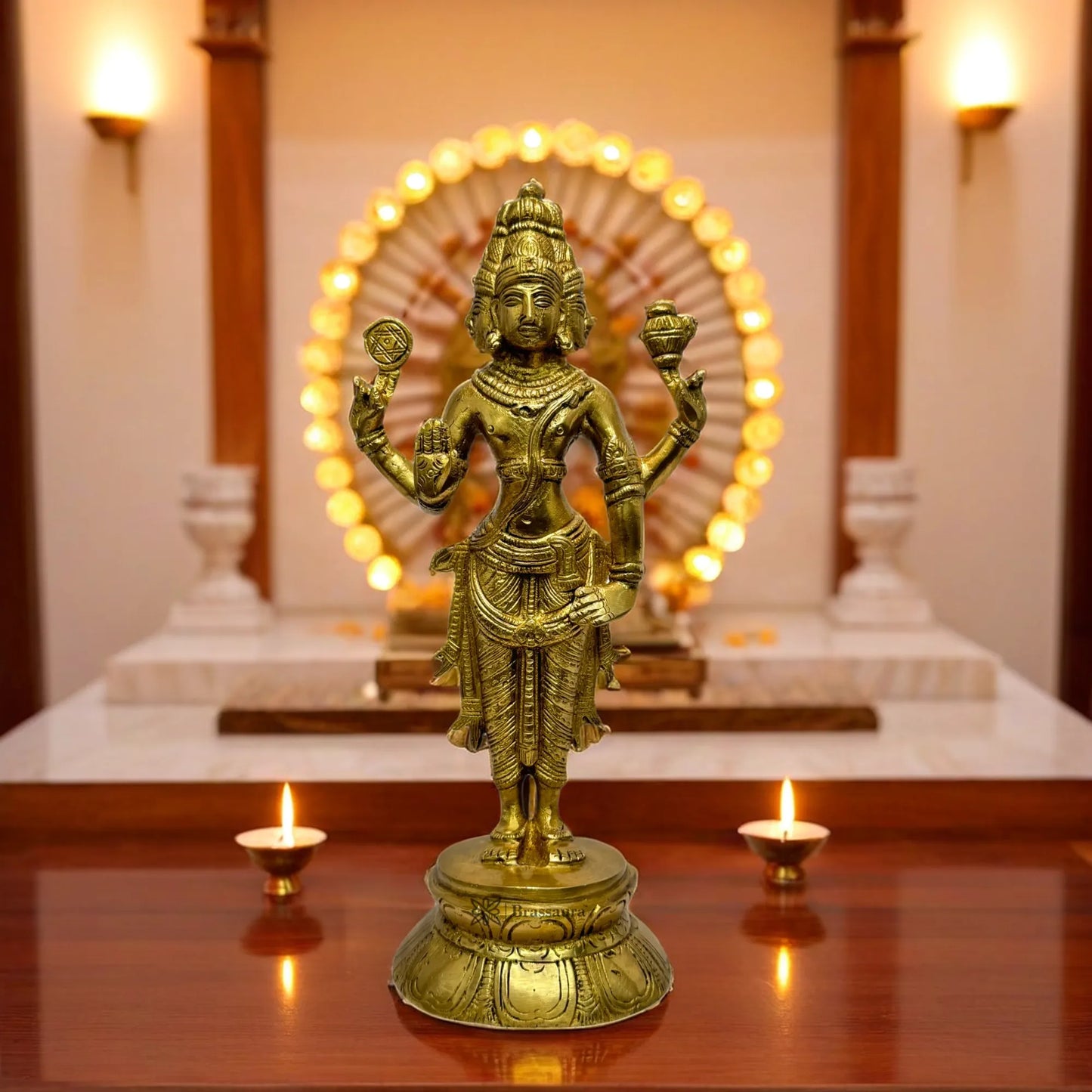 Brassaura™ Brass Brahma Dev Idol – Height 10 Inches & Weight 2.2 Kgs | Divine Creation Symbol for Home & Temple Décor