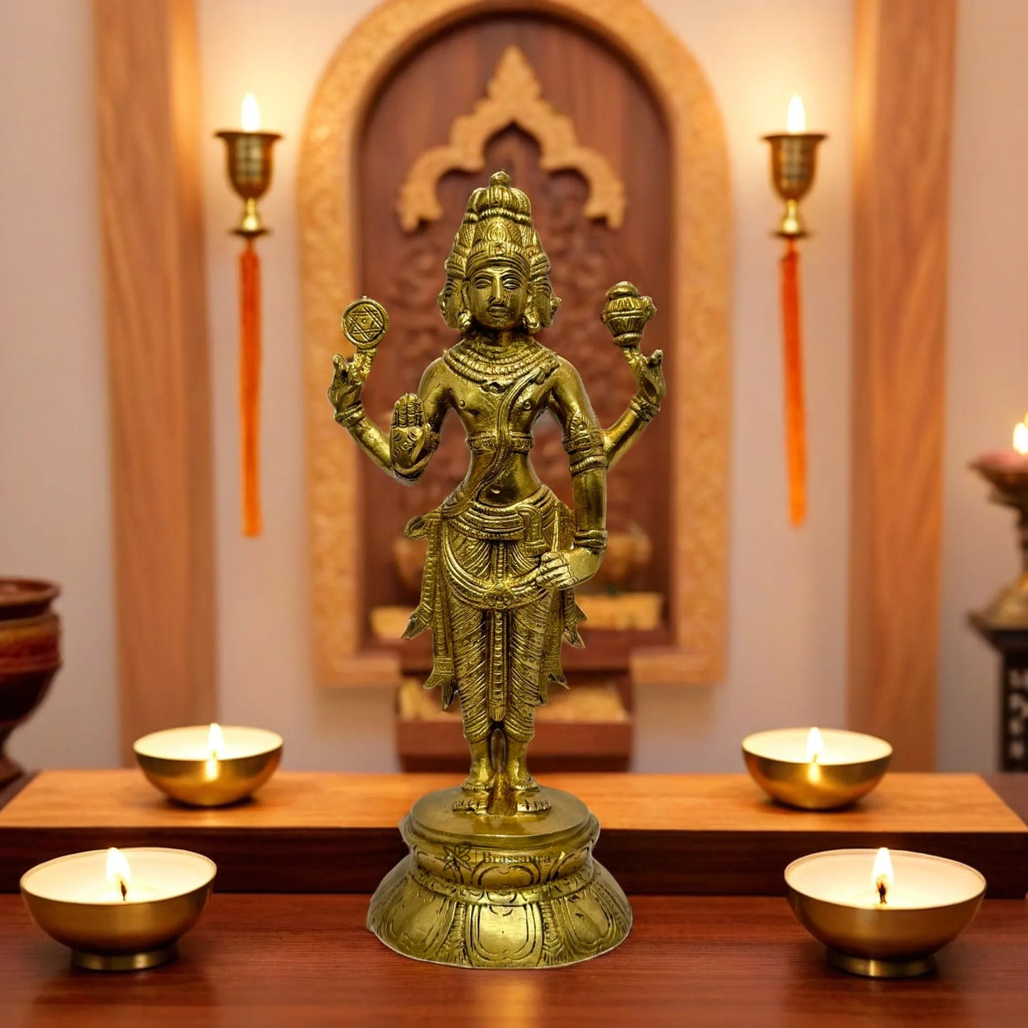 Brassaura™ Brass Brahma Dev Idol – Height 10 Inches & Weight 2.2 Kgs | Divine Creation Symbol for Home & Temple Décor