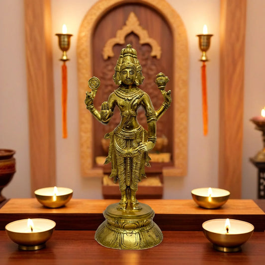 Brass Golden Standing Brahma Statue Height 10 Inch Weight 2.2 Kg