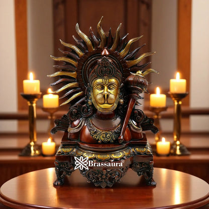 Brassaura™ Brass Hanuman Bust Statue with Intricate Design – Height 14 Inches & Weight 7.36 Kgs
