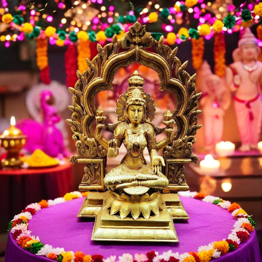 Brassaura™ Devotional Brass Laxmi Murti – Height 15.5 Inches & Weight 10 Kgs | Temple Statue