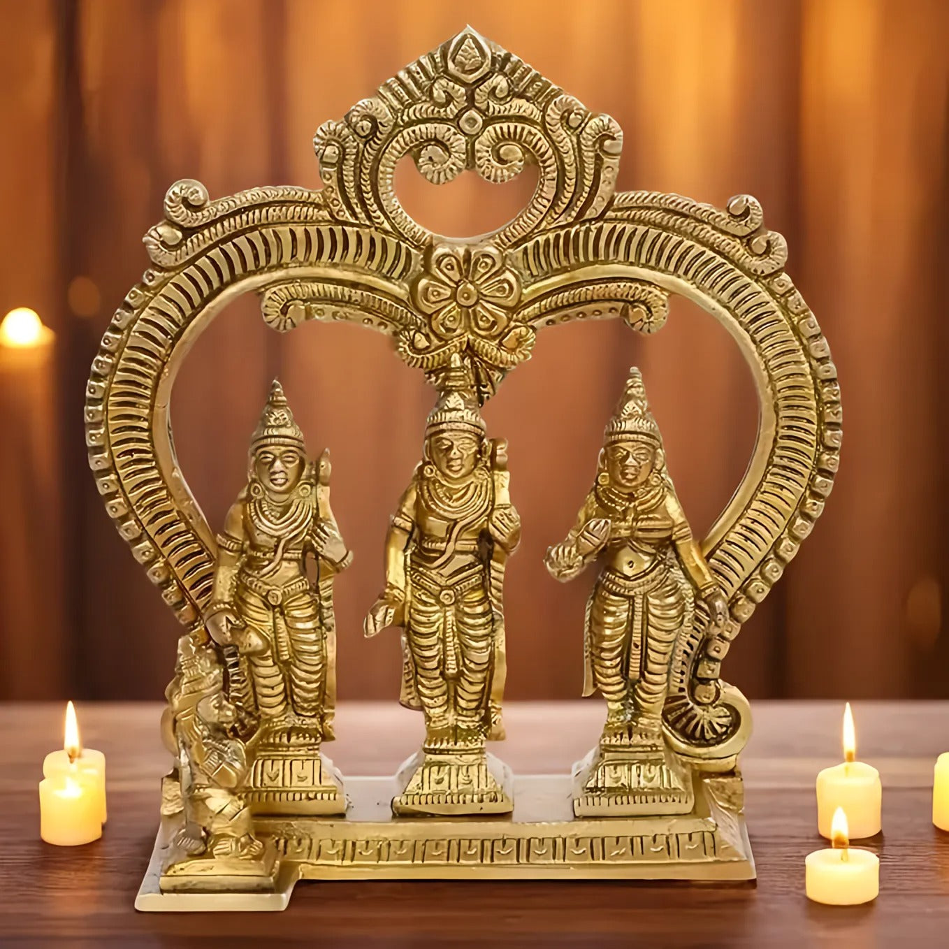 Brassaura™ Brass Ram Darbar Idol – Height 8 Inches & Weight 0.96 Kgs | Sacred Brass Artwork for Temple & Home Altar