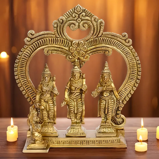 Brassaura™ Brass Ram Darbar Idol – Height 8 Inches & Weight 0.96 Kgs | Sacred Brass Artwork for Temple & Home Altar