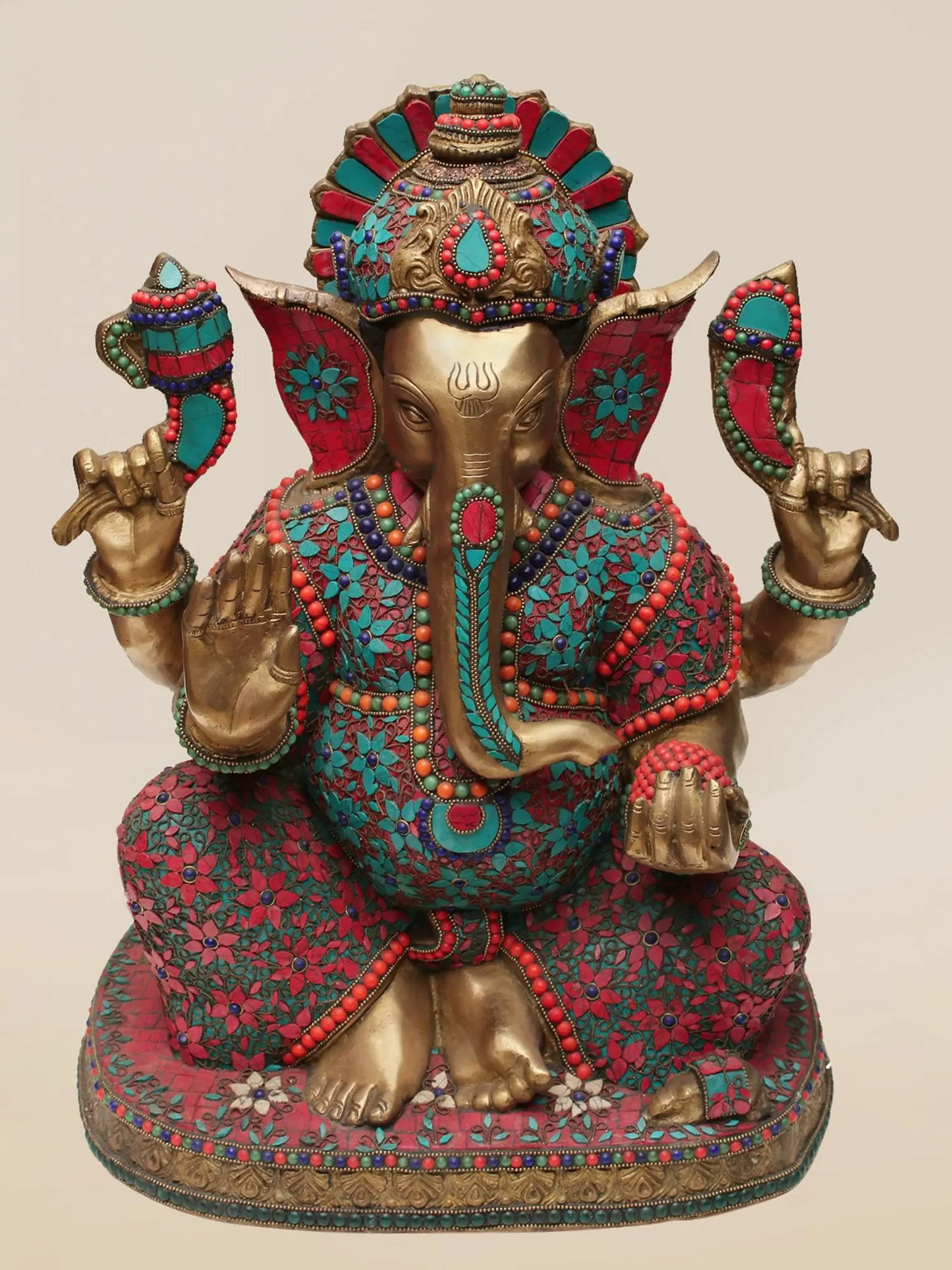 Brassaura™ Majestic Lord Ganesha with Rich Stone Inlay Work | Height 21 Inches & Weight 26.63 kgs
