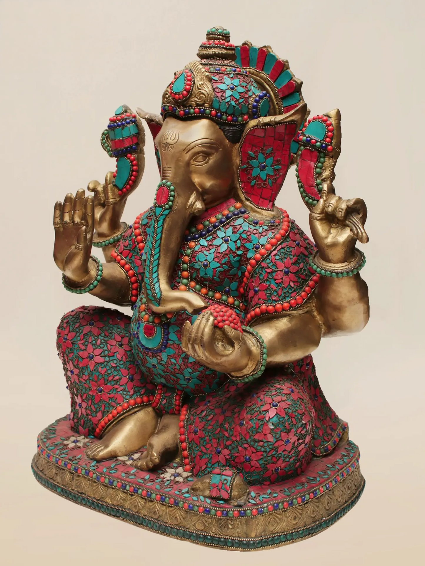 Brassaura™ Majestic Lord Ganesha with Rich Stone Inlay Work | Height 21 Inches & Weight 26.63 kgs