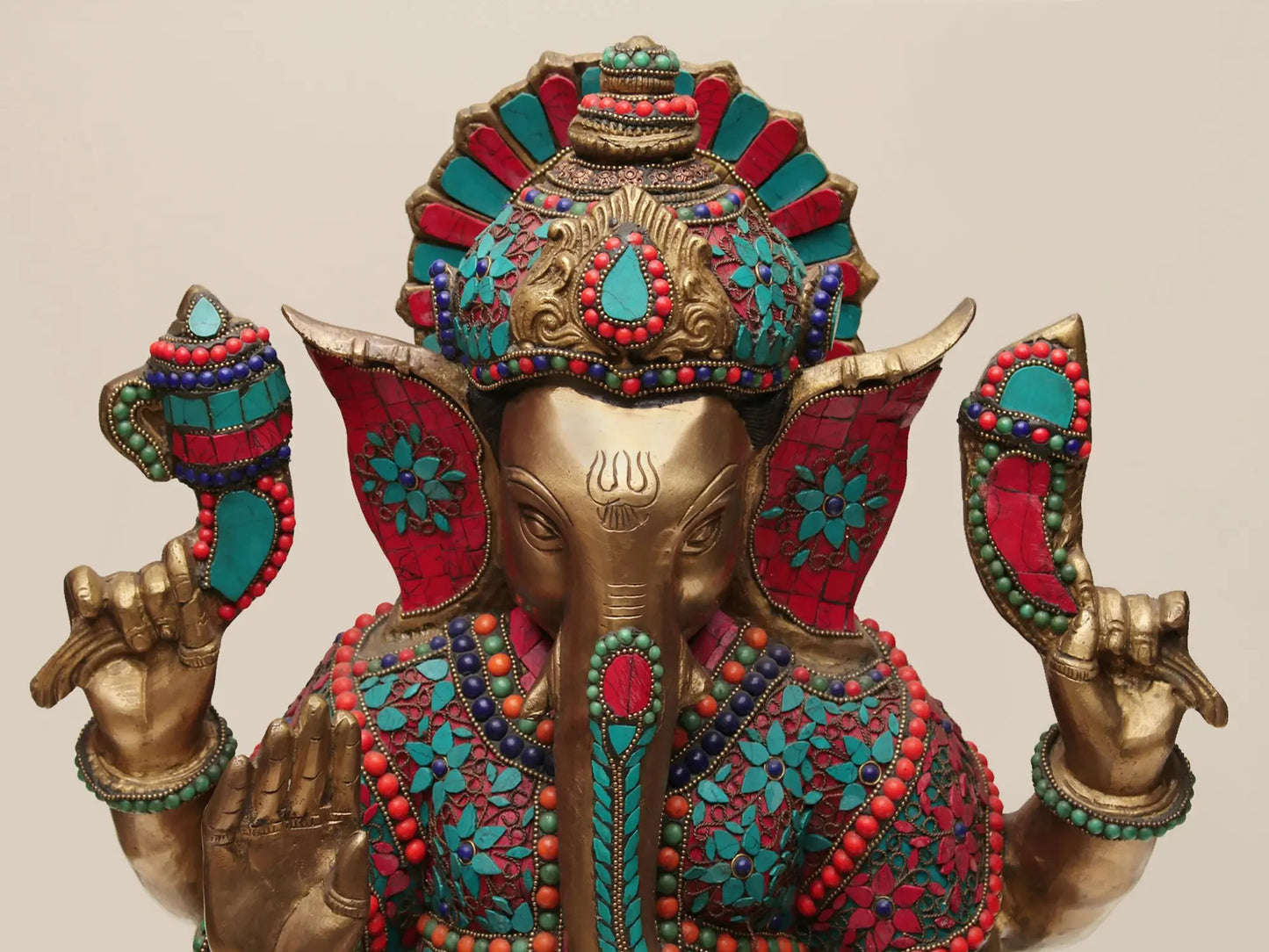 Brassaura™ Majestic Lord Ganesha with Rich Stone Inlay Work | Height 21 Inches & Weight 26.63 kgs