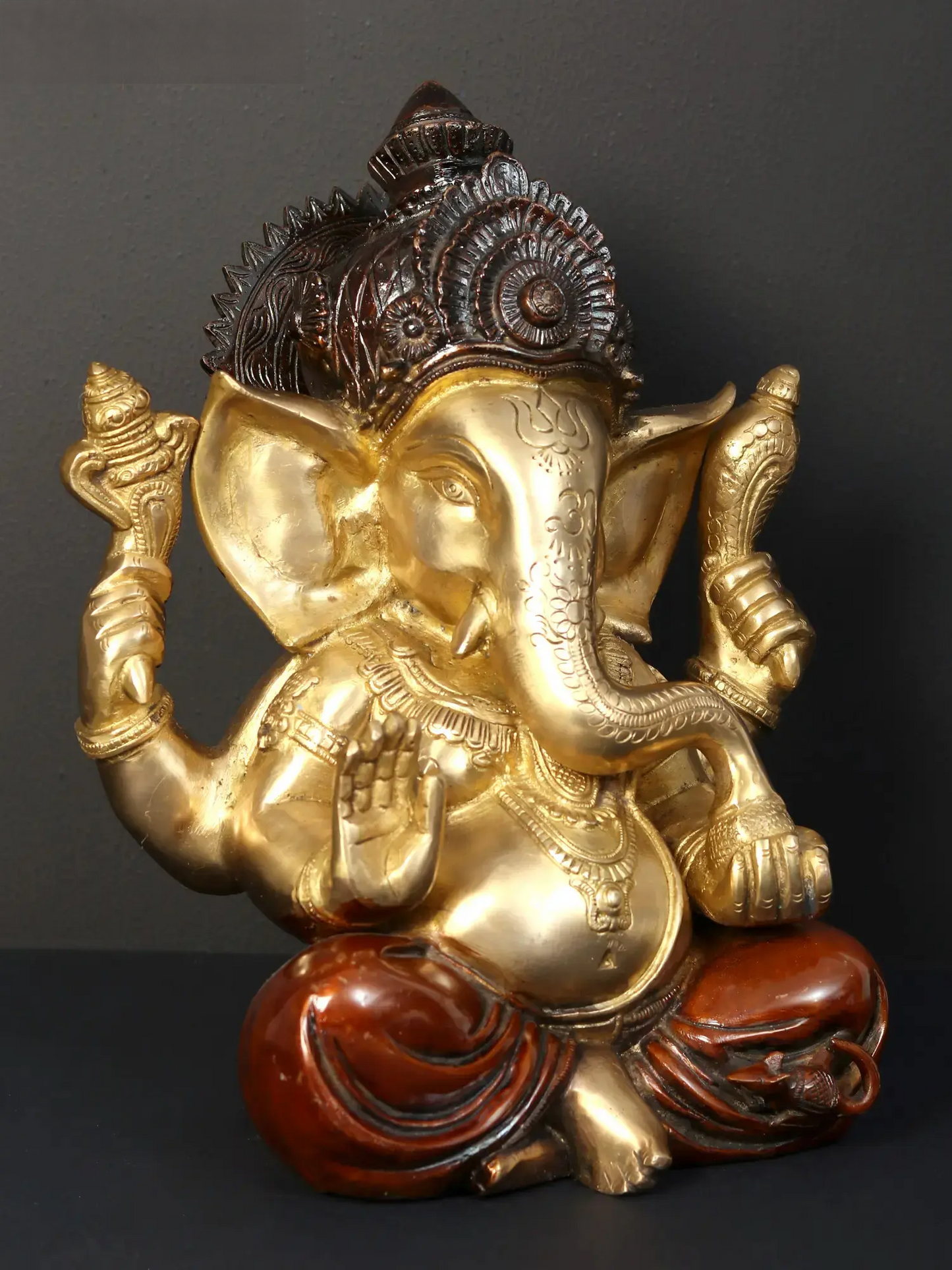 Brassaura™ Brass Lord Chaturbhuja Ganesha Idol | Height 12.6 Inches & Weight 9.11 kgs