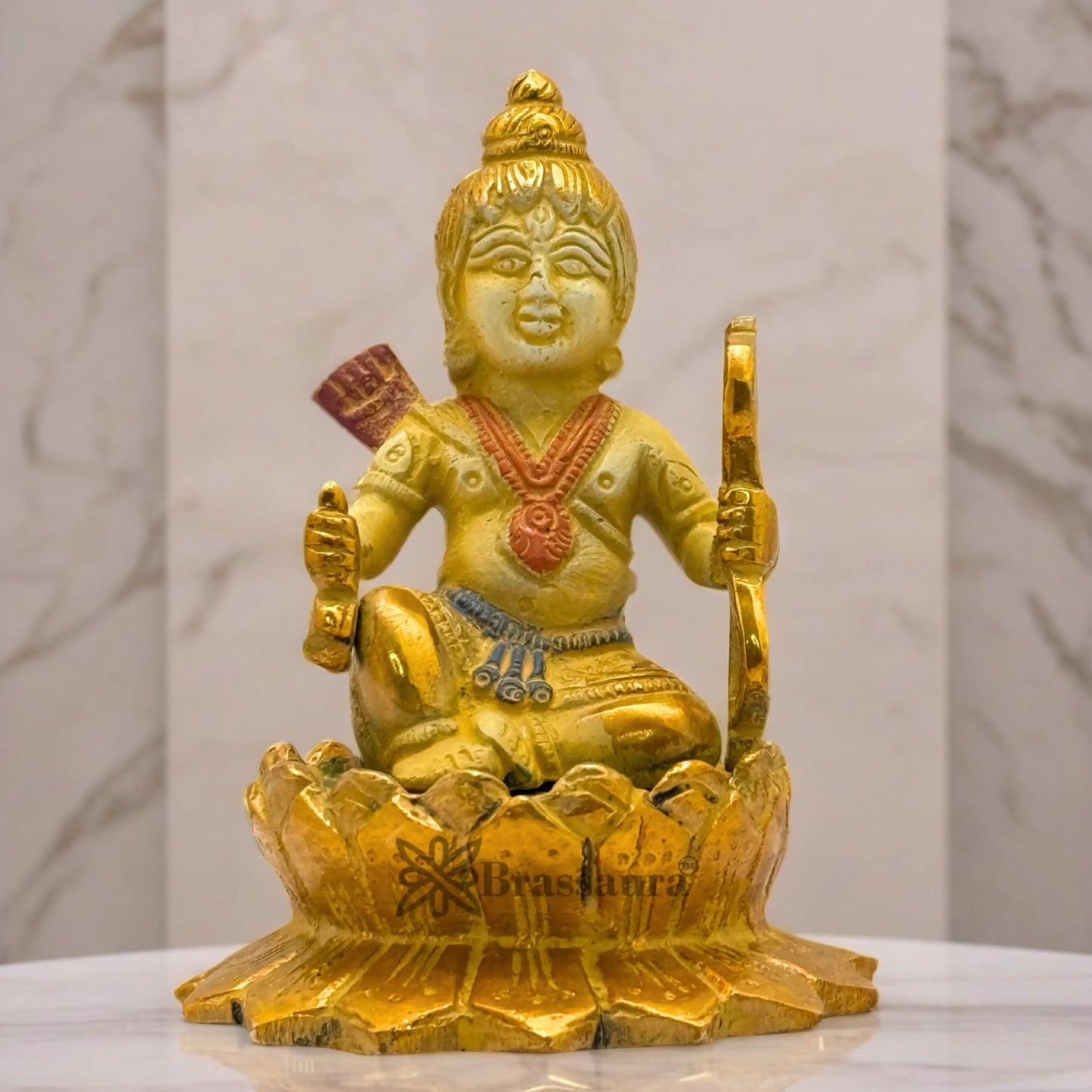 Brassaura™ Brass Multi Colored White & Gold Patina Finish Ram Lalla – Height 5 Inches & Weight 1.2 Kgs | Artistic Spiritual Accent