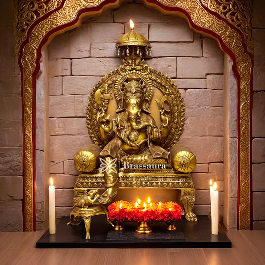Brassaura™ Brass Ganesha Statue – “Bringer of Good Luck” | Height 45 Inches & Weight 83 Kgs