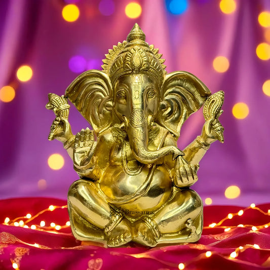 Brassaura™ Brass Ganesha Statue – Height 9.84 inches & Weight 5.24 Kgs | Traditional Ganpati Murti for Home & Pooja Room