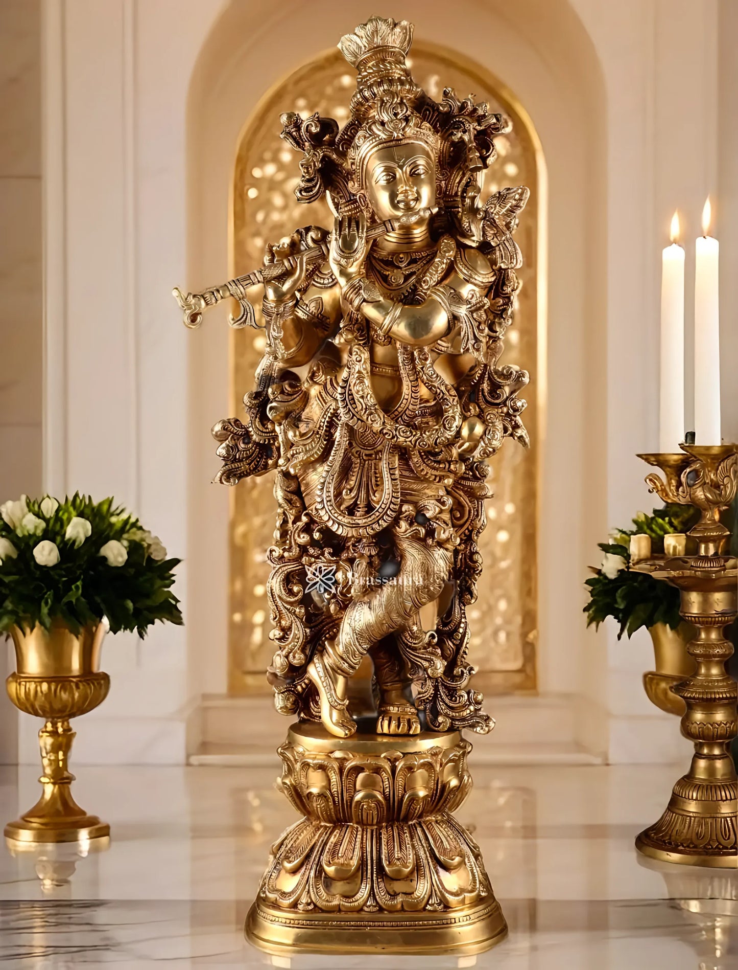 Brassaura™ Brass Superfine Krishna Statue – Height 30 Inches & Weight 20 Kgs