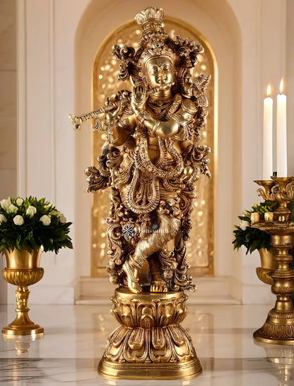 Brassaura™ Brass Superfine Krishna Statue – Height 30 Inches & Weight 20 Kgs