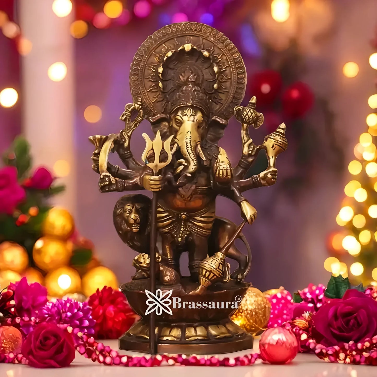 Brassaura™ Brass Ganesha Idol | Height 11 Inches & Weight 3.65 Kgs