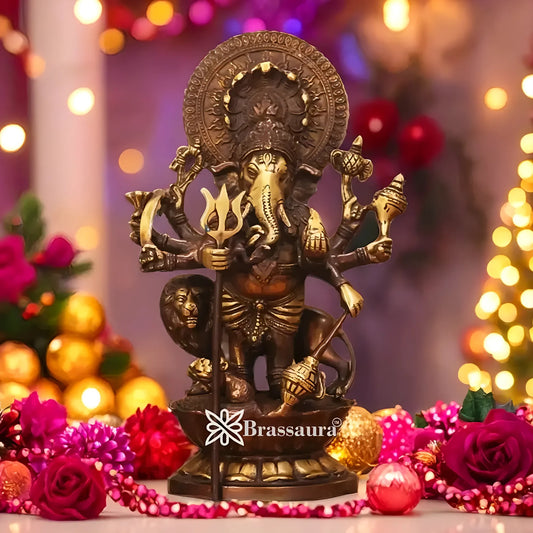 Brassaura™ Brass Ganesha Idol | Height 11 Inches & Weight 3.65 Kgs