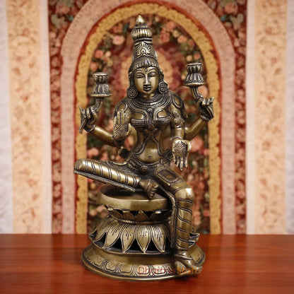 Brassaura™ Classic Brass Laxmi Statue – Height 12 Inches & Weight 4.3 Kgs | Puja Room Idol