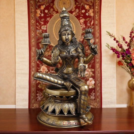 Brassaura™ Classic Brass Laxmi Statue – Height 12 Inches & Weight 4.3 Kgs | Puja Room Idol