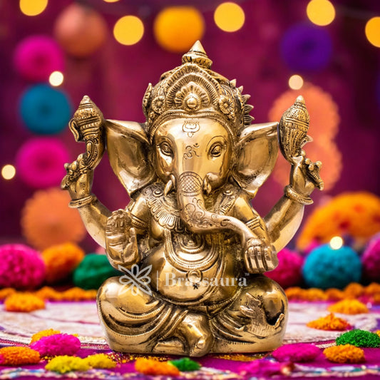 Brassaura™ Brass Appu Ganesha Idol for Home and Decor | Weight 4.2 Kgs | Height 10 Inches