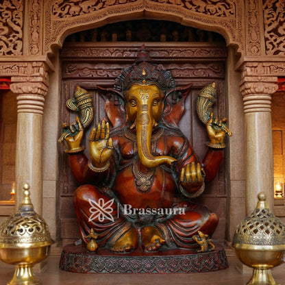 Brassaura™ Brass Ganesha Idol for Home and Decor | Weight 24 Kgs | Height 21 Inches