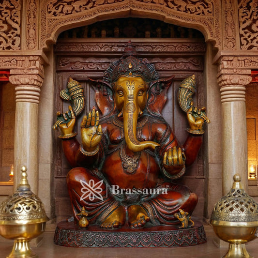 Brassaura™ Brass Ganesha Idol for Home and Decor | Weight 24 Kgs | Height 21 Inches