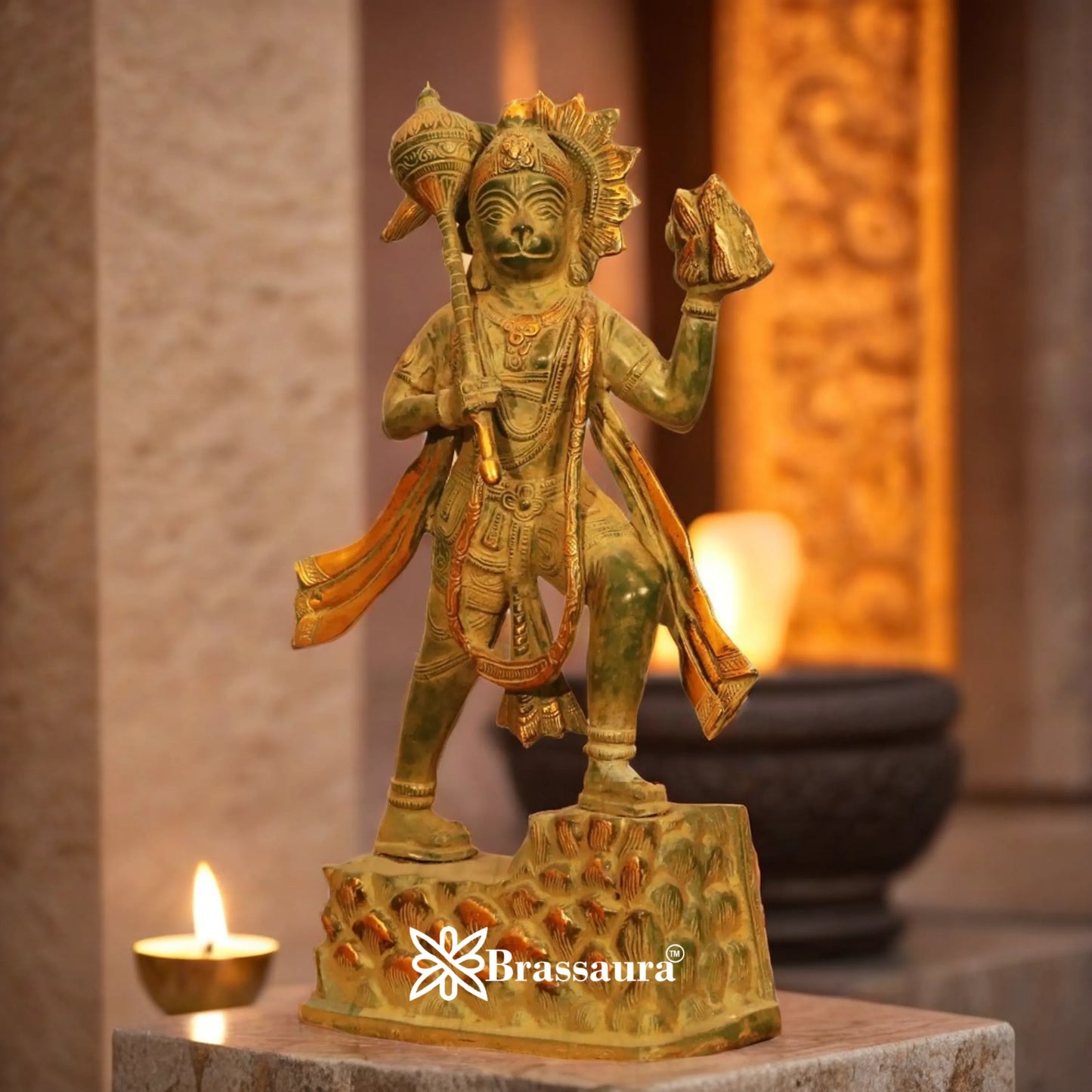 Brassaura™ Brass Hanuman Murti with Intricate Design – Height 16 Inches & Weight 4.5 Kgs