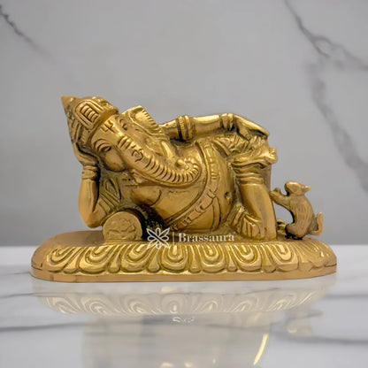 Brassaura™ Brass Relaxing Ganesha Idol for Home and Decor | Weight 0.6 Kgs | Height 2.36 Inches