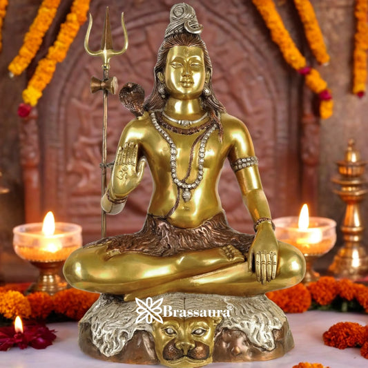 Brassaura™ प्रीमियम पीतल भगवान शिव मूर्ति – ऊँचाई 22 इंच और वज़न 15 किलोग्राम | आध्यात्मिक उपयोग
