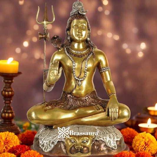 Brassaura™ Premium Brass Lord Shiva Idol – Height 22 Inches & Weight 15 Kgs | Spiritual Use