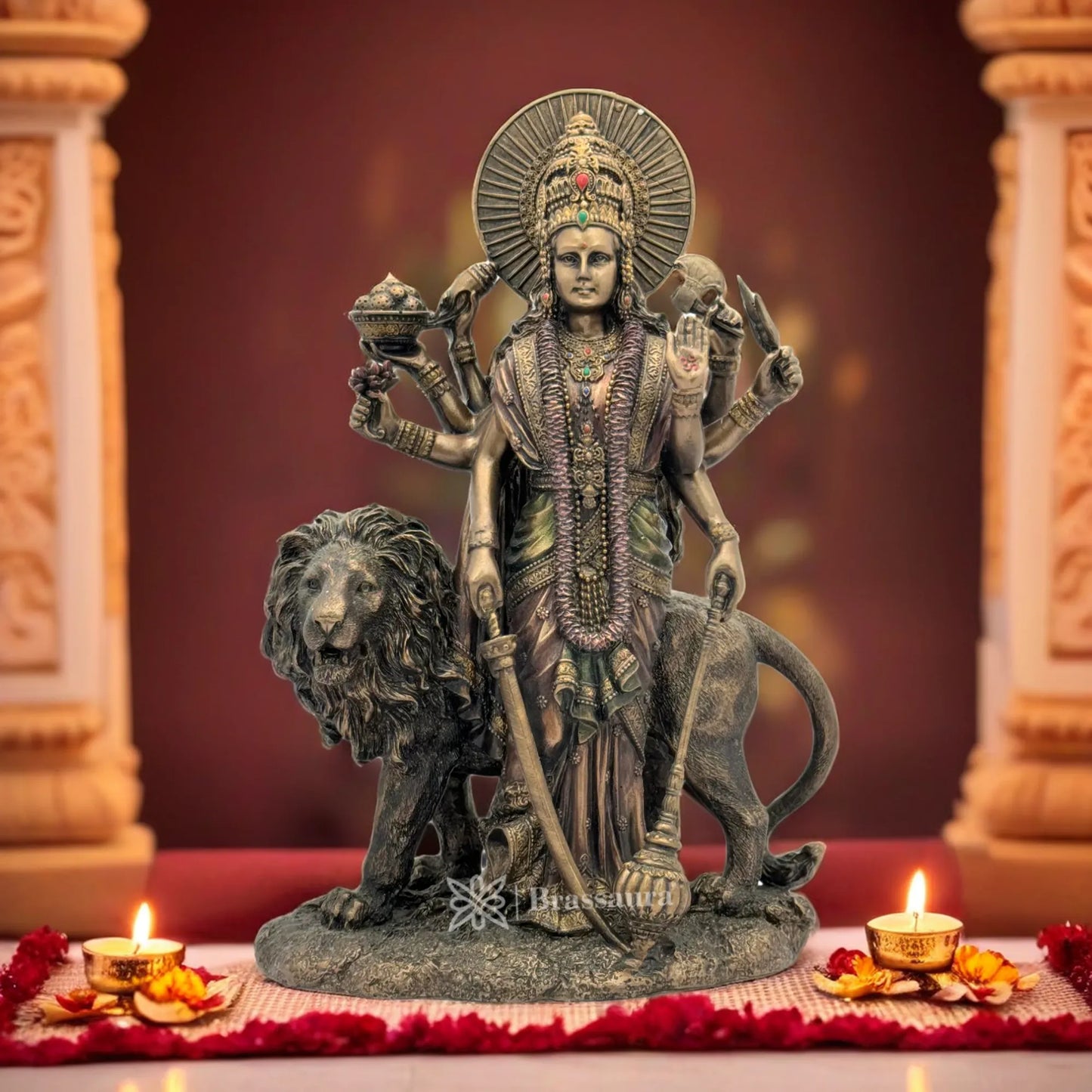 Brassaura™ Resin Durga Statue for Home and Decor  Height 12 Inches & Weight 1.71 Kgs