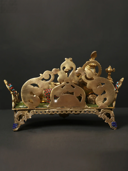 Brassaura™ Reclining Ganesha on Ornate Couch with Meenakari Inlay | Height 9 Inches & Weight 6.55 kgs