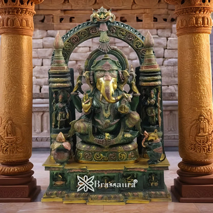 Brassaura™ Brass Majestic Ganesha Statue | Pure Brass with Antique Finish | Height 34 Inches & Weight 66 Kgs