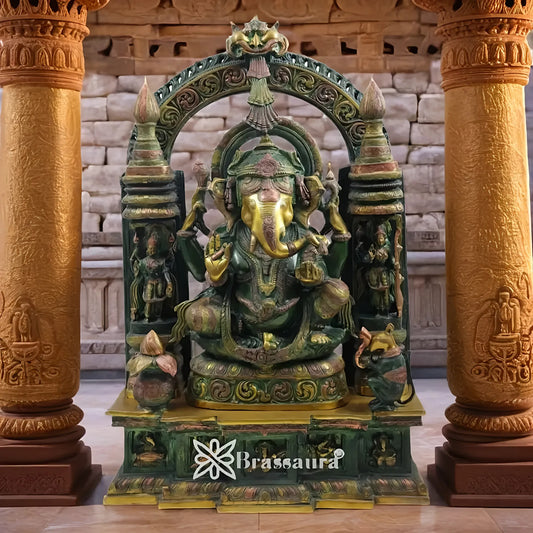 Brassaura™ Brass Majestic Ganesha Statue | Pure Brass with Antique Finish | Height 34 Inches & Weight 66 Kgs