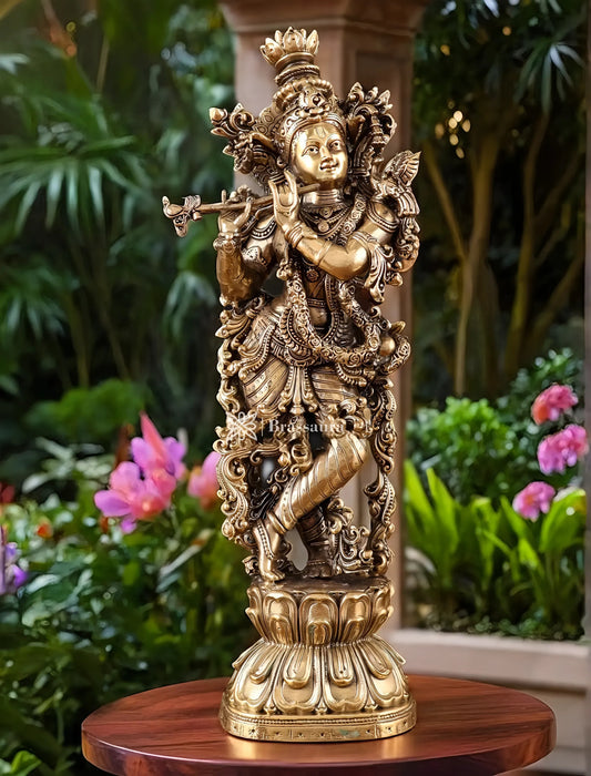 Brassaura™ Brass Lord Krishna Idol – Height 12 Inches & Weight 1.1 Kgs