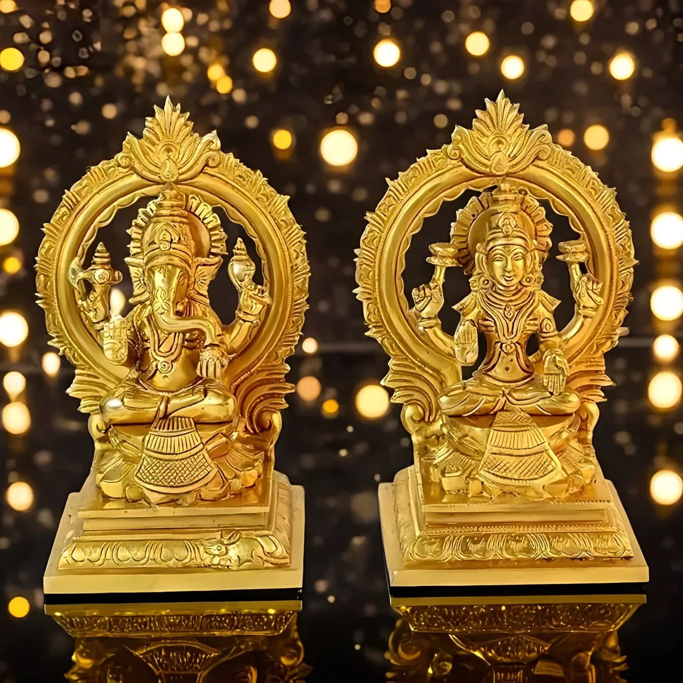 Brassaura™ Traditional Brass Laxmi Ganesha Murti – Height 8 Inches & Weight 3.3 Kgs | Puja & Temple Idol